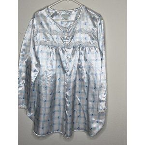 2X Pure Luxury Women Long Sleeve Button Satin Nightgown White Floral Sleeping